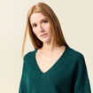 Pull manches longues col en V vert fonc&eacute; femme