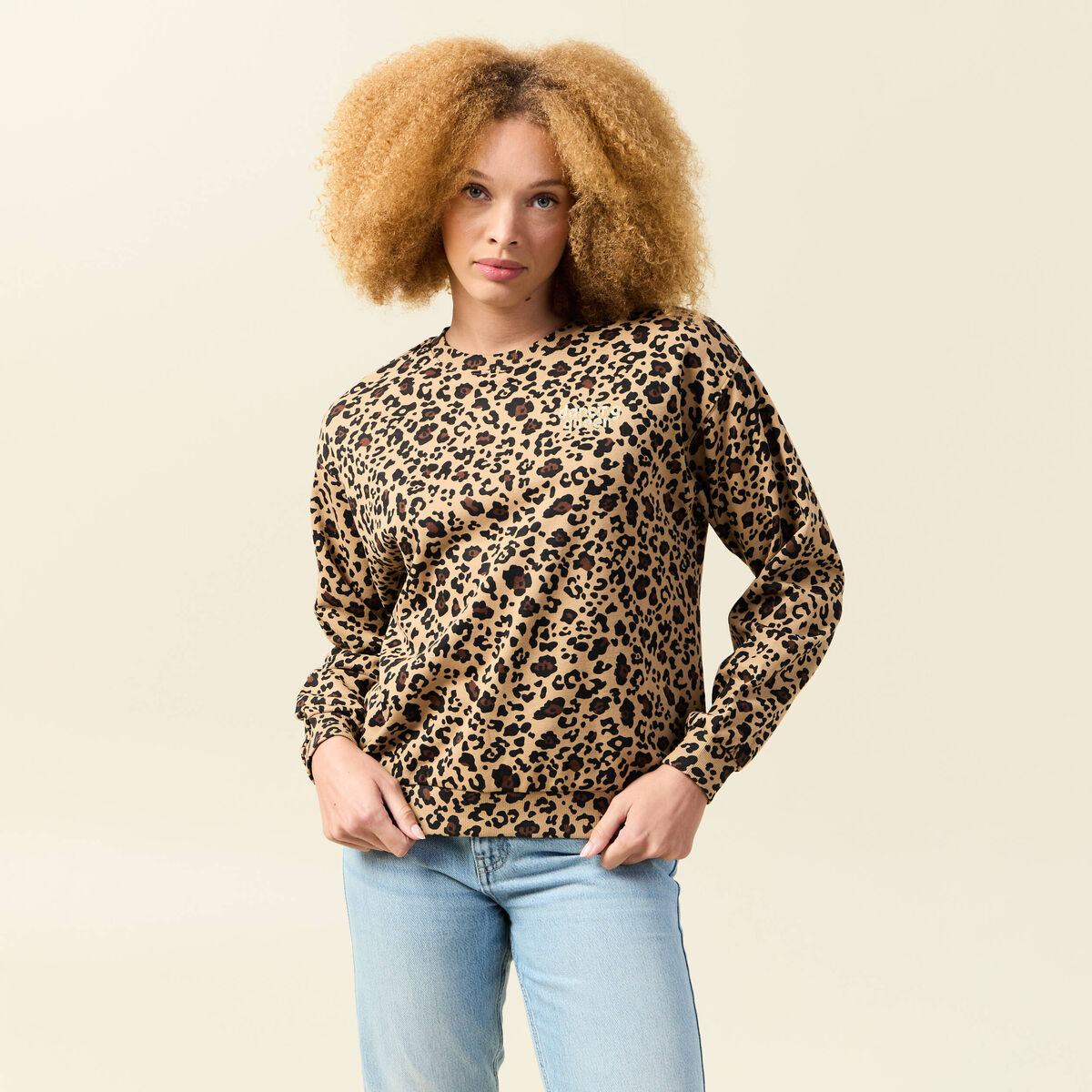 Sweat col rond manches longues beige femme