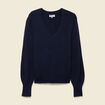 Pull col V manches longues bleu marine femme