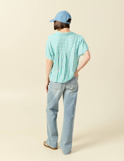 Chemise manches 3/4 vert turquoise femme