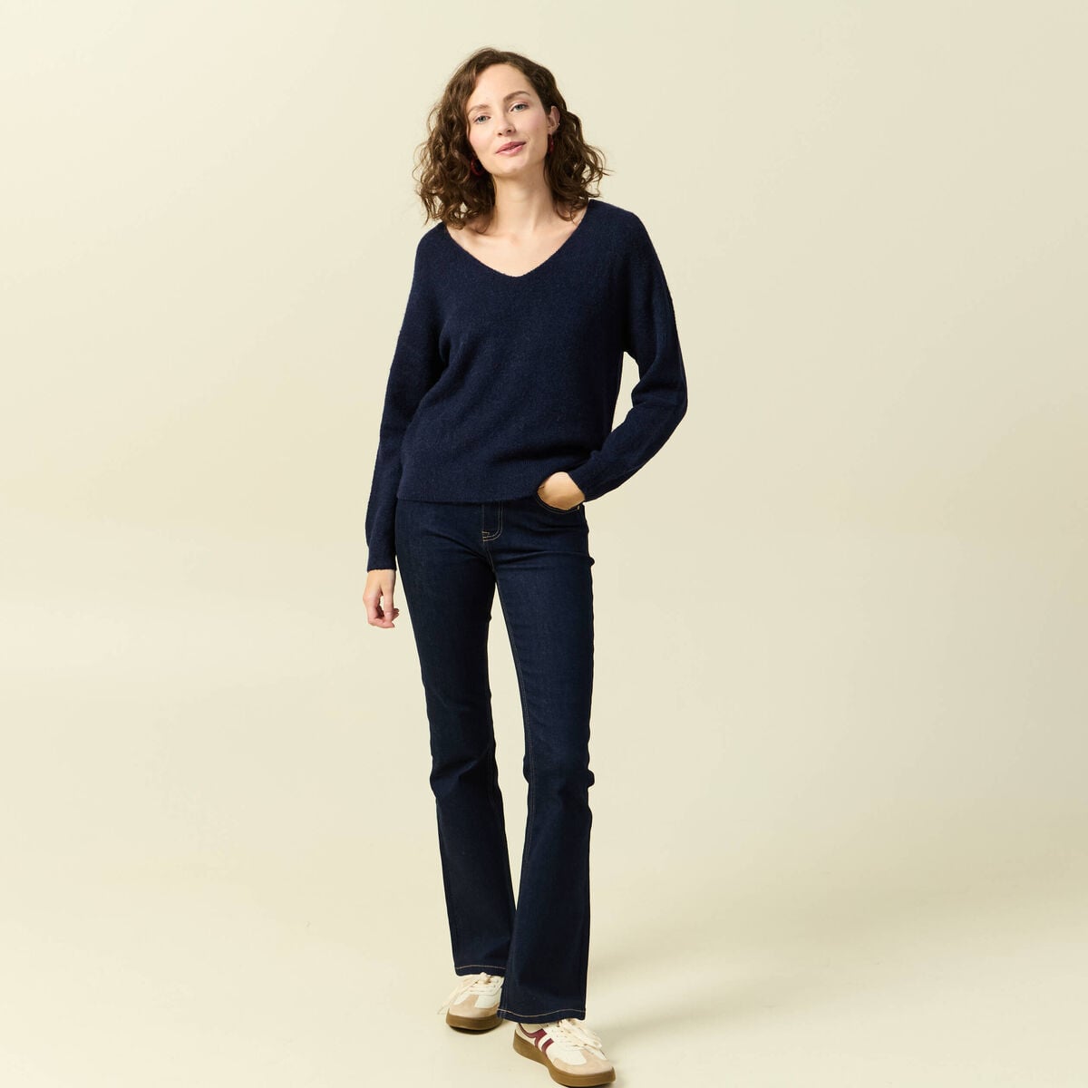 Pull manches longues bleu marine femme