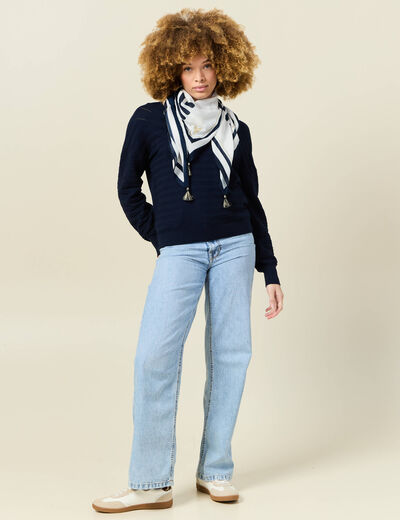 Pull manches longues bleu marine femme