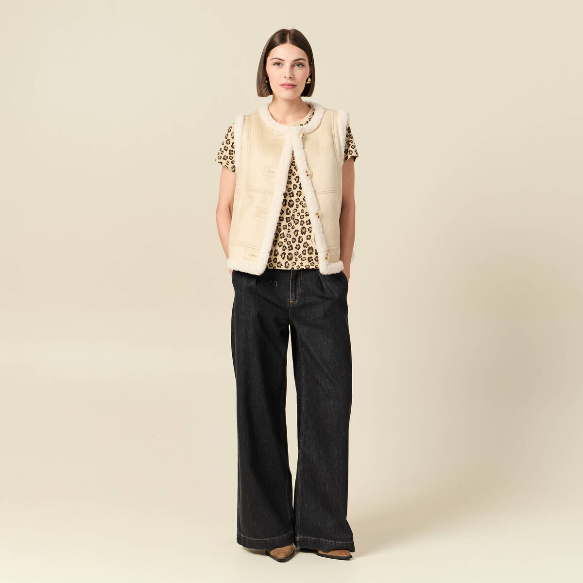 T-shirt manches courtes beige moyen femme