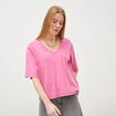 T-shirt col v manches courtes en coton rose framboise femme