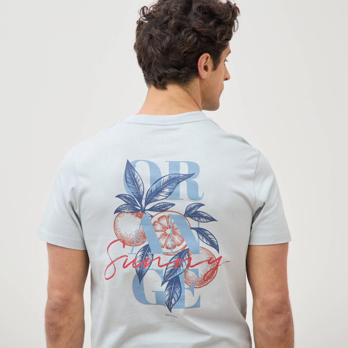T-shirt droit en coton col rond gris clair homme
