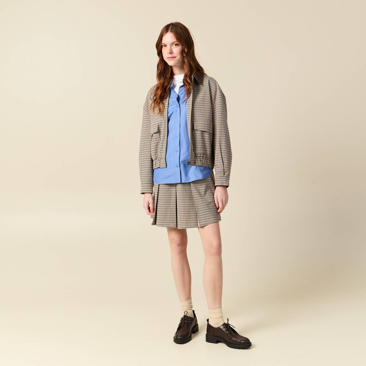 Blouson oversize manches longues doubl&eacute; marron femme