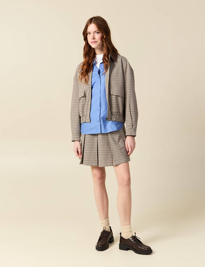 Blouson oversize manches longues doubl&eacute; marron femme