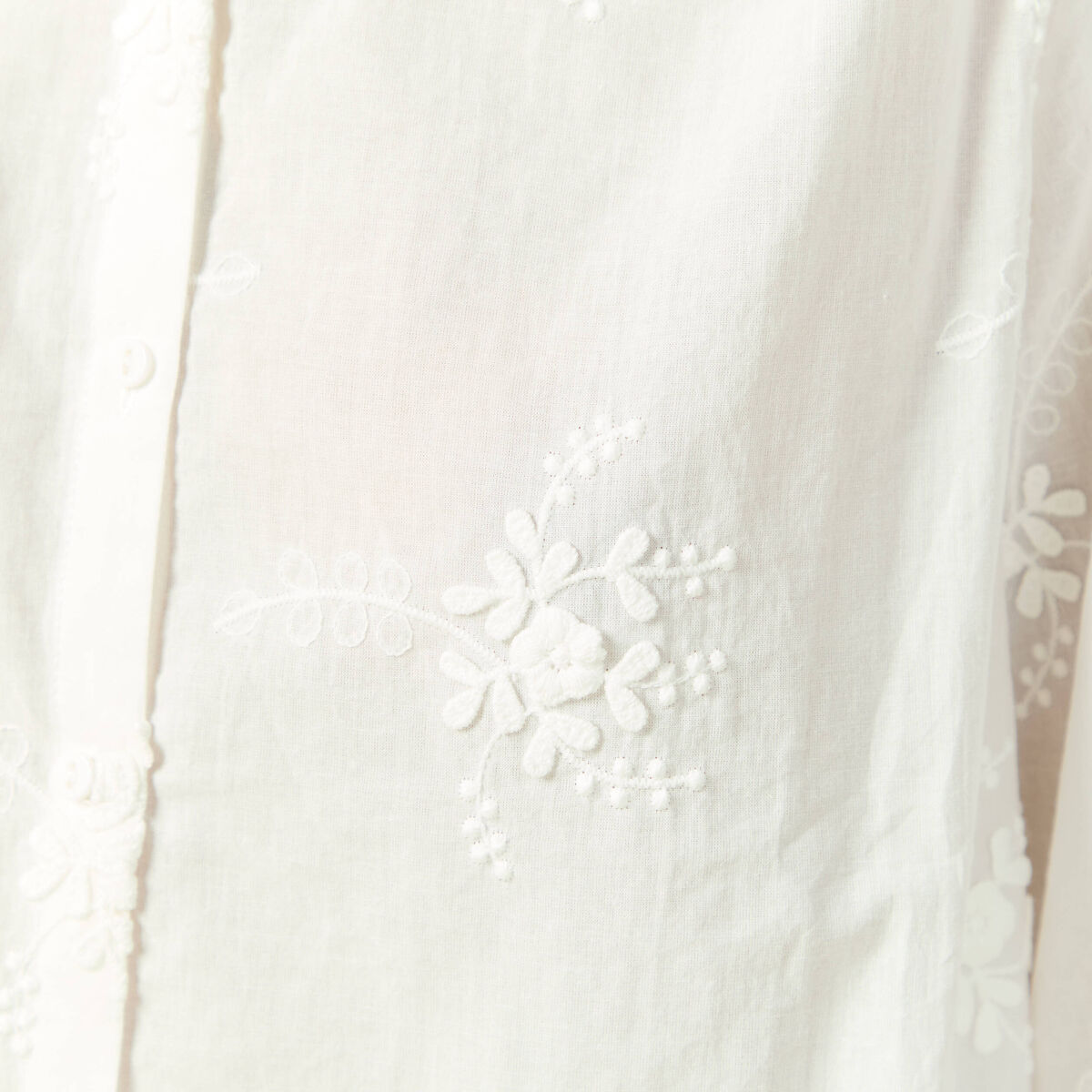 Chemise en coton manches 3/4 ecru femme