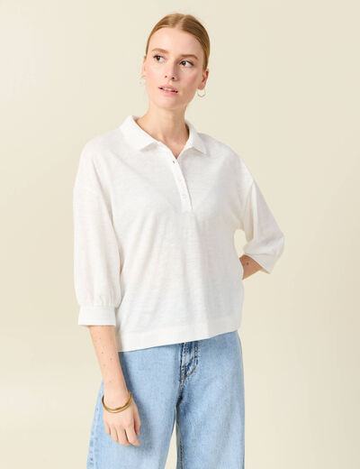 Polo manches 3/4 ecru femme