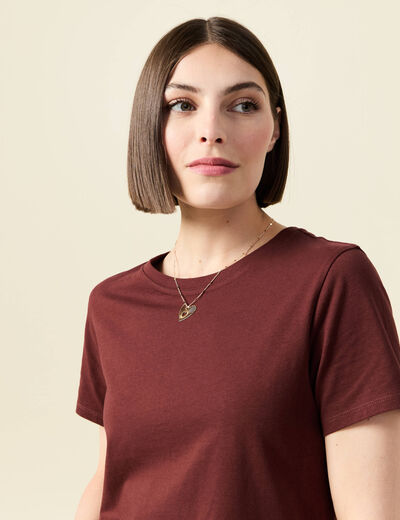 T-shirt manches courtes marron femme