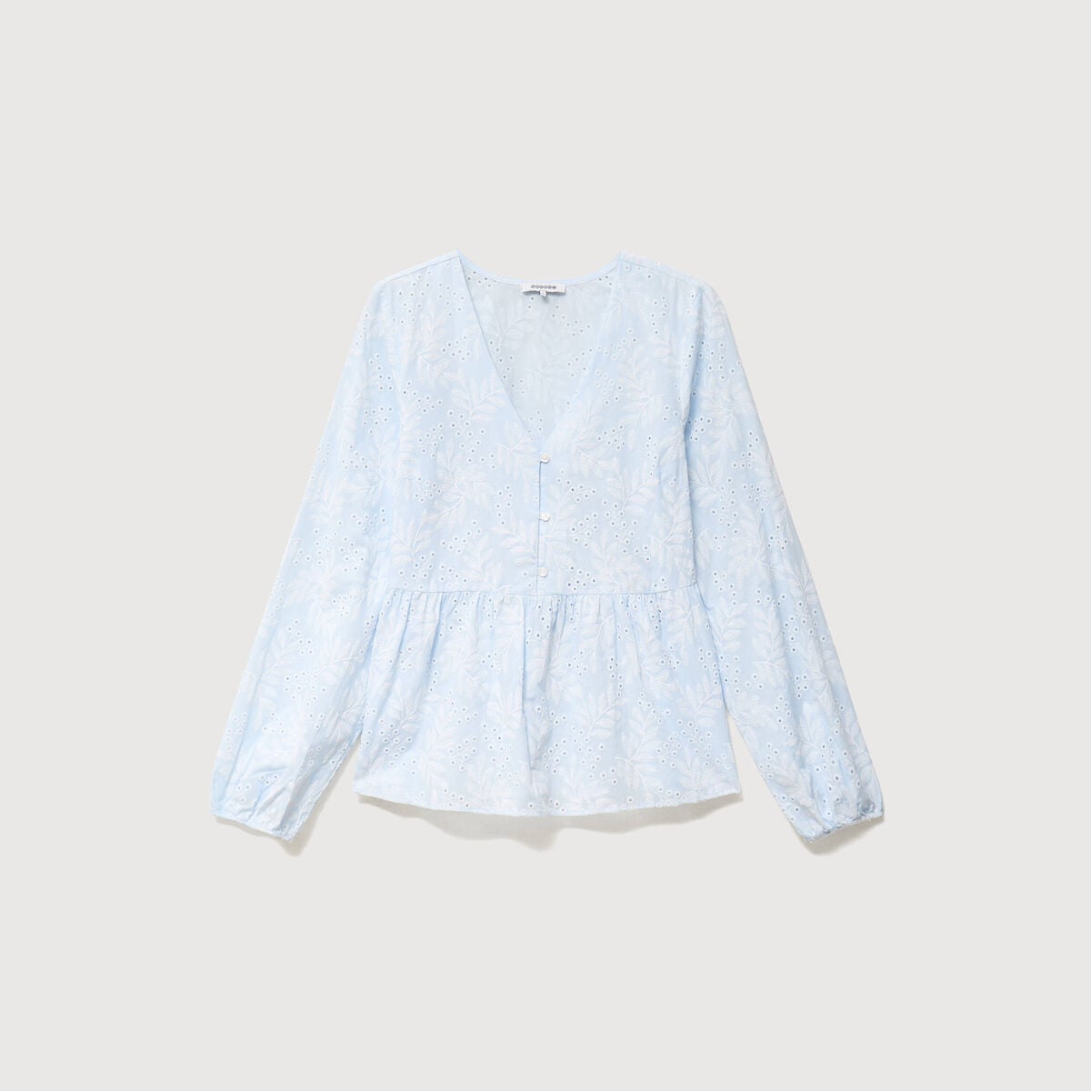 Chemise col v manches longues en coton blanc femme