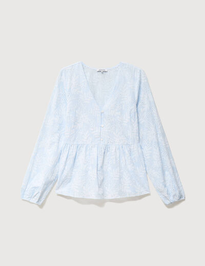 Chemise col v manches longues en coton blanc femme
