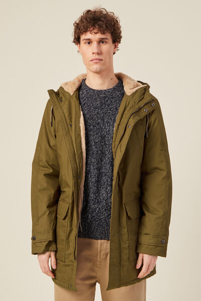 Parka droite à capuche camel homme