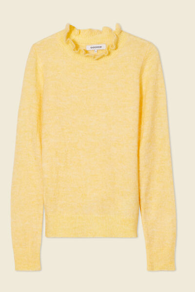 Pull manches longues jaune moutarde femme