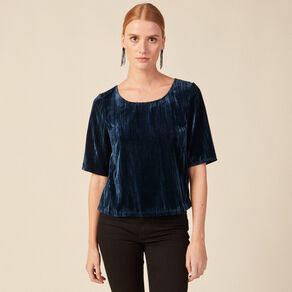 Blouse velours éco-responsable bleu canard femme