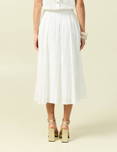 Jupe fluide en coton doubl&eacute;e ecru femme