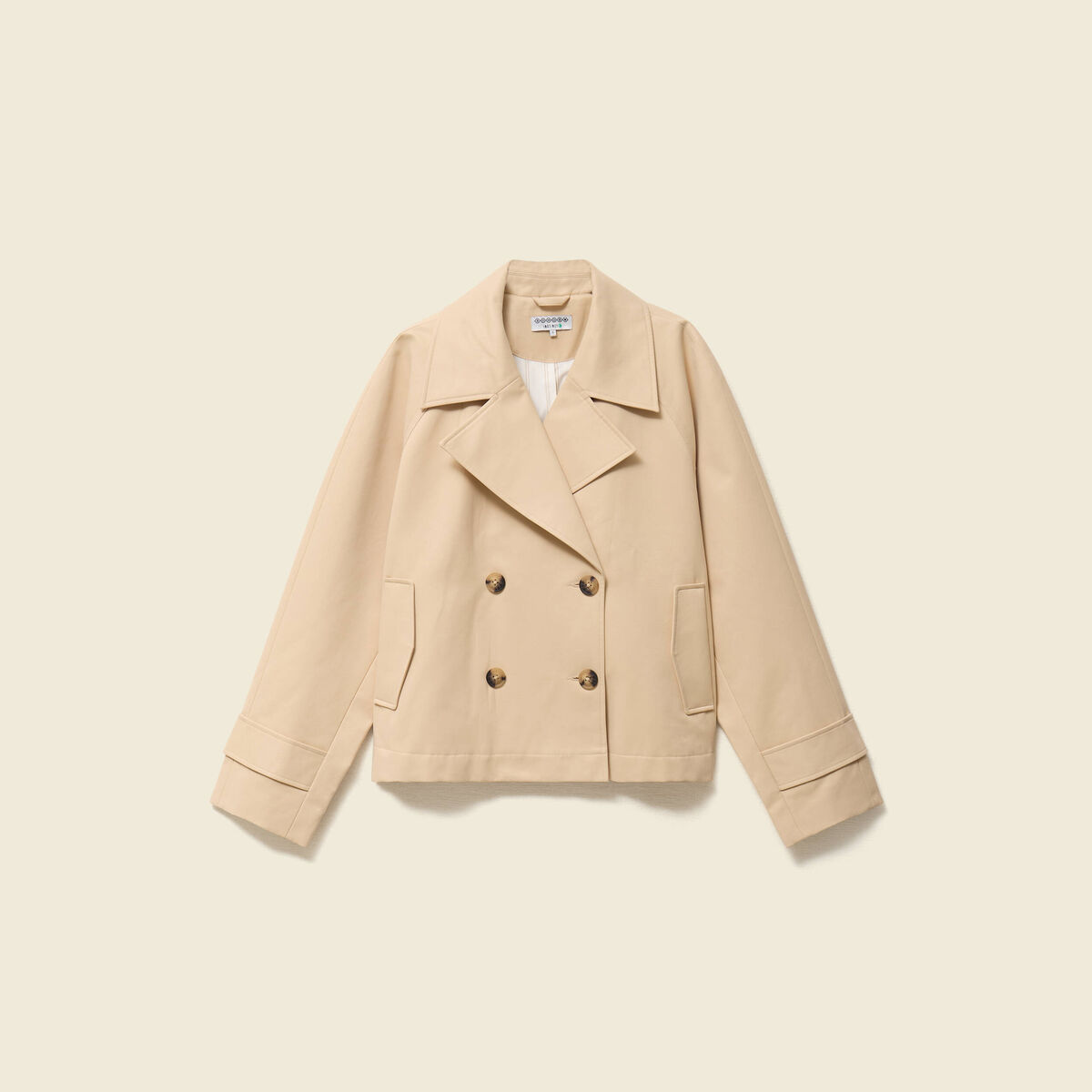 Trench oversize court col tailleur beige femme
