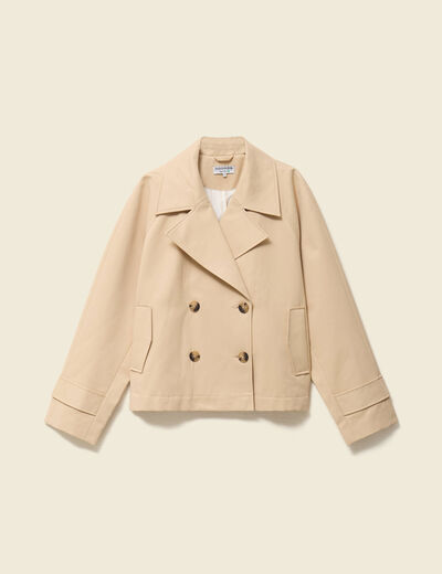 Trench oversize court col tailleur beige femme