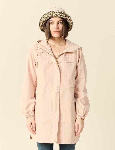 Parka longue à capuche rose clair femme