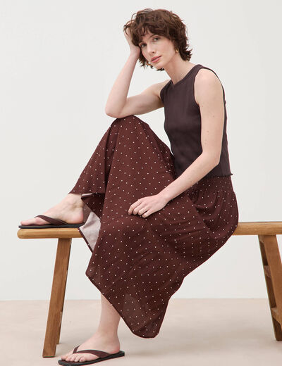 Jupe taille haute fluide marron femme