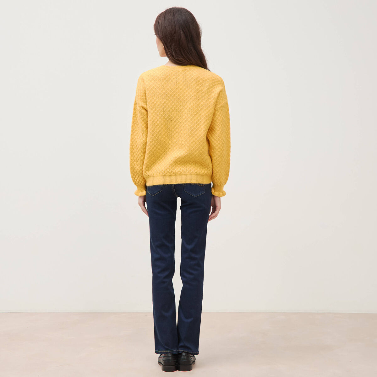 Pull droit col rond manches longues jaune femme
