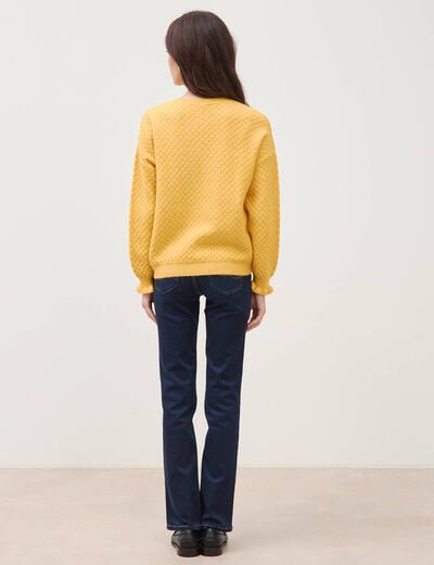 Pull droit col rond manches longues jaune femme