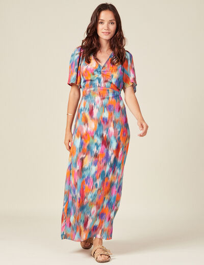 Robe longue droite fluide multicolore femme
