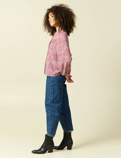 Blouse manches longues col V rose femme