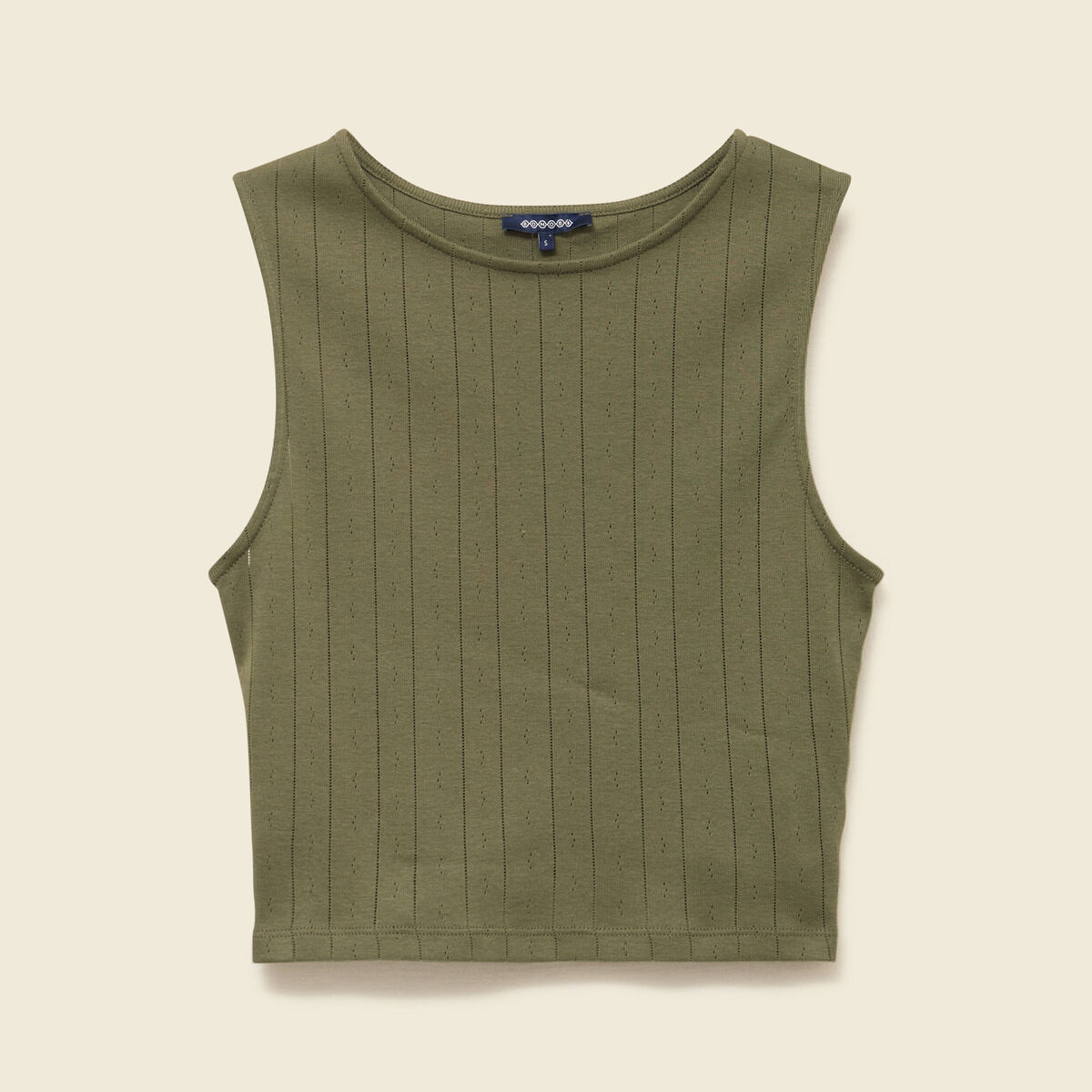 Débardeur cropped col rond en coton vert kaki femme