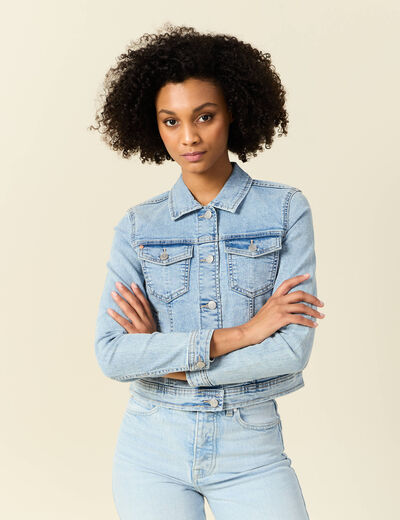 Blouson en jean denim bleach femme