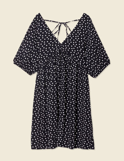 Robe évasée fluide col en V noir femme