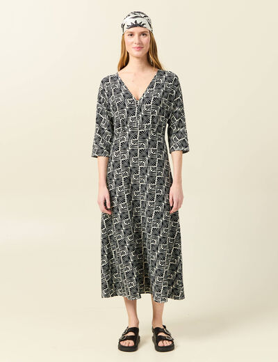 Robe midi droite manches 3/4 creme femme