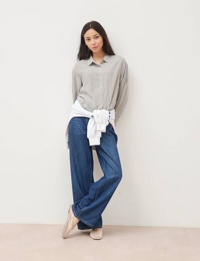 Chemise droite manches longues ray&eacute;e bleu gris femme