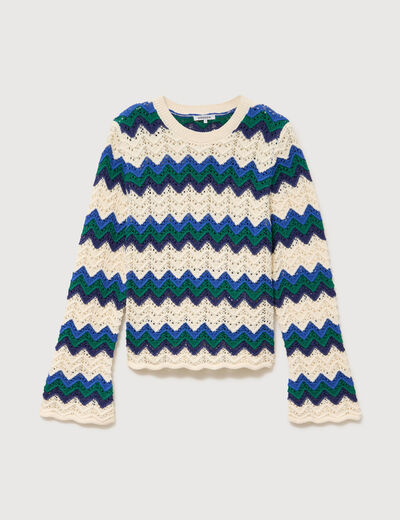 Pull ajour&eacute; coton manches longues ecru femme