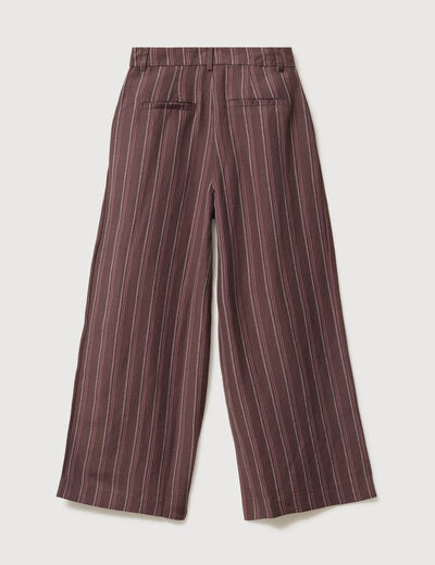 Pantalon large taille haute ray&eacute; marron chocolat femme