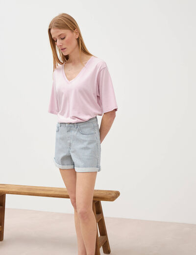 Short mom taille haute en jeans bleu marine femme