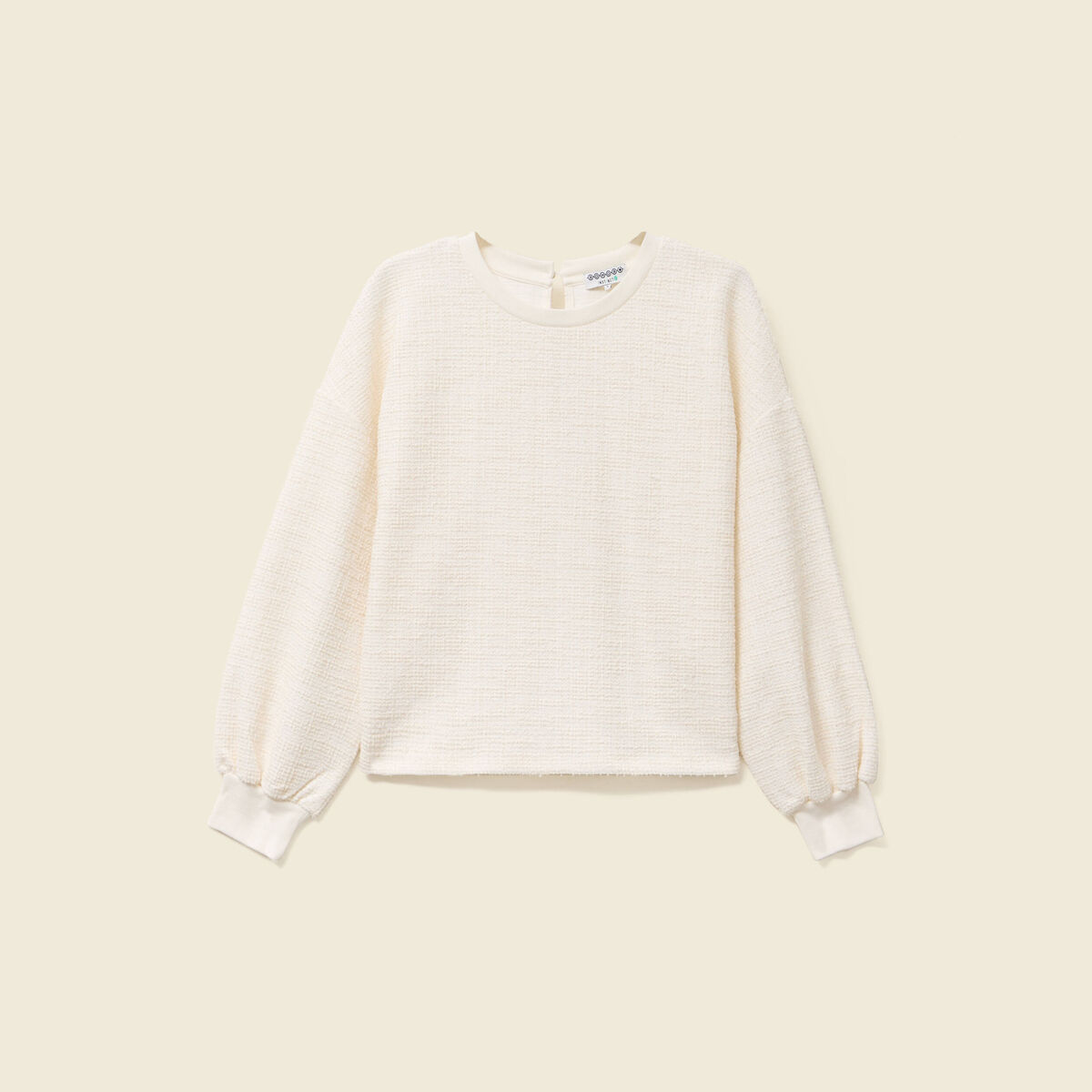 Sweat col rond manches longues ecru femme