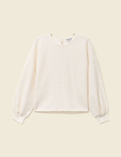 Sweat col rond manches longues ecru femme