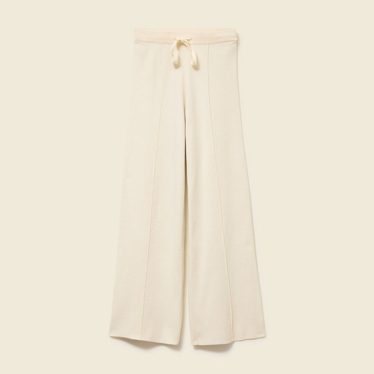 Pantalon large taille haute en maille creme femme