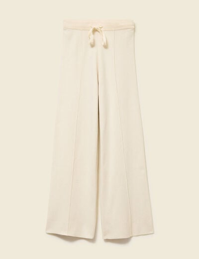 Pantalon large taille haute en maille creme femme