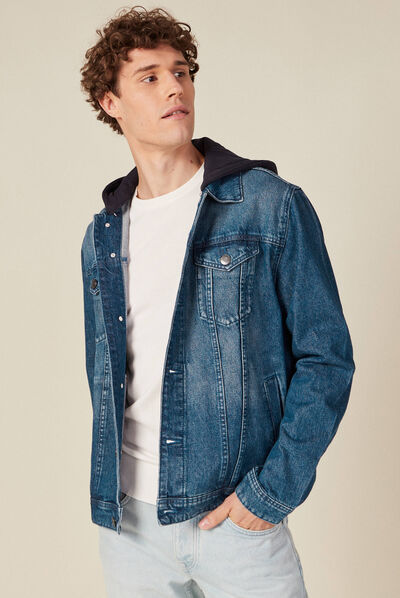 Blouson en jean à capuche denim stone homme