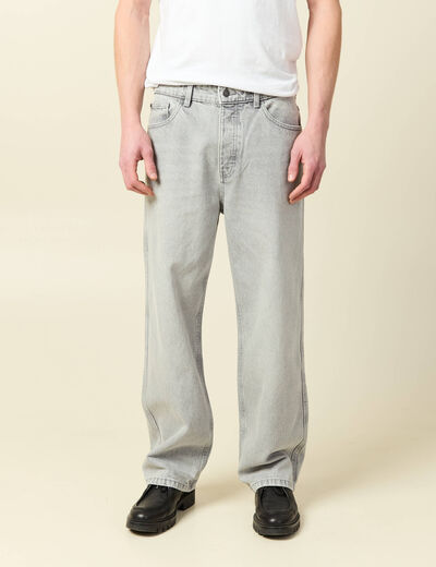 Jeans large 5 poches longueur 32 denim gris clair homme