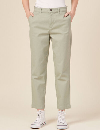 Pantalon chino fluide vert olive femme