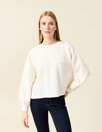 Sweat col rond manches longues ecru femme