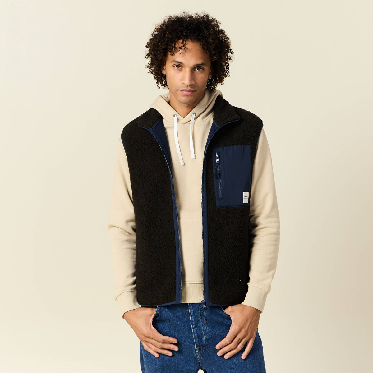 Gilet sans manches zippé vert kaki homme