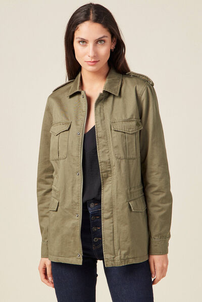 Veste droite poches àrabat vert kaki femme