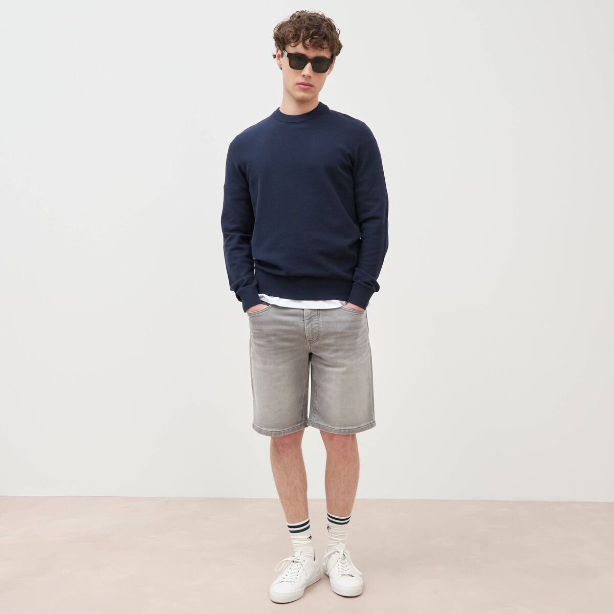 Bermuda en jeans denim gris homme