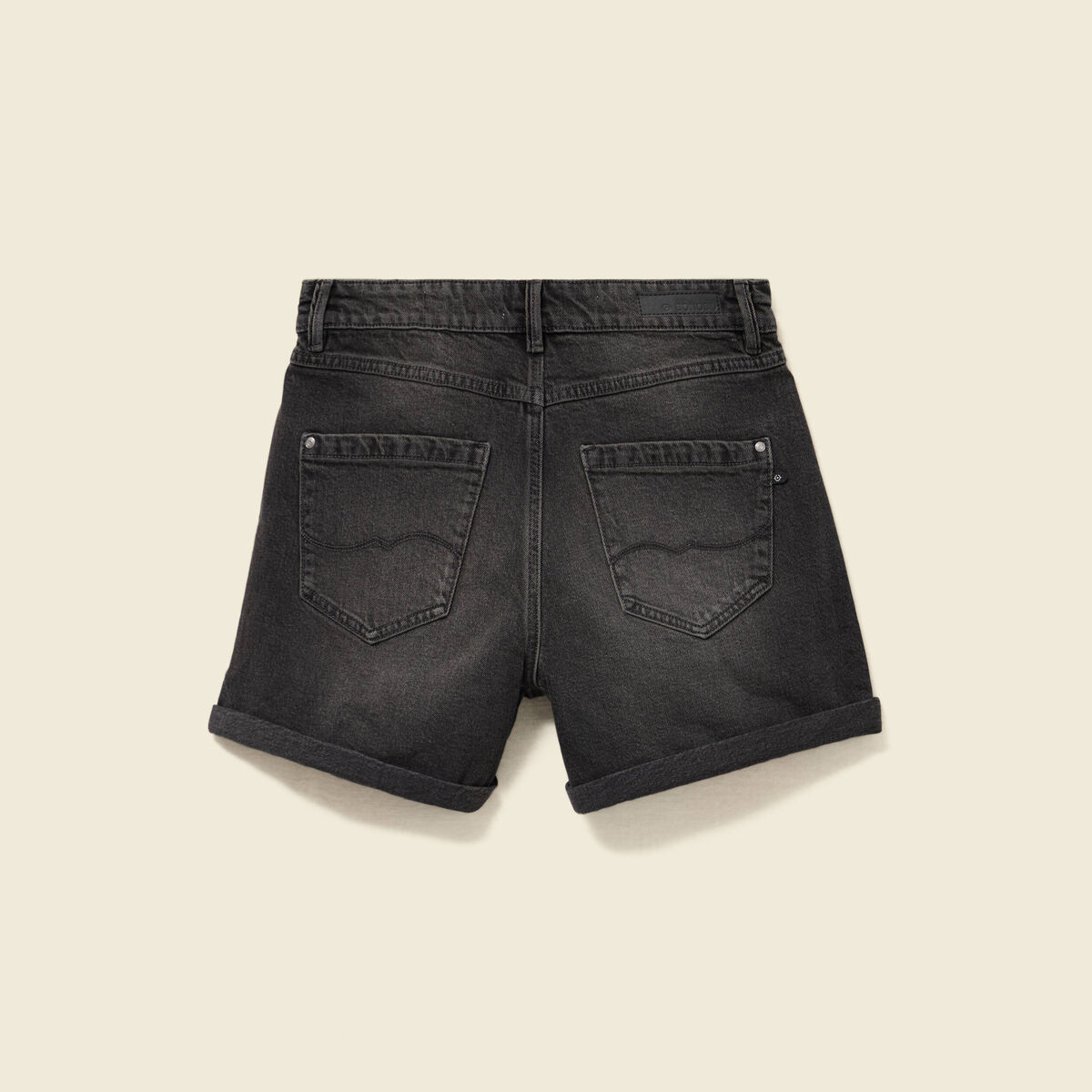 Short mom taille haute en jean denim gris femme