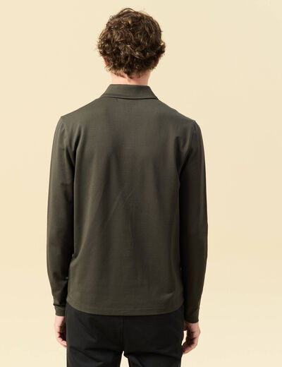 Polo cintr&eacute; manches longues vert kaki homme