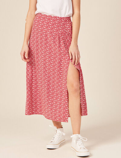 Jupe midi évasée rouge femme